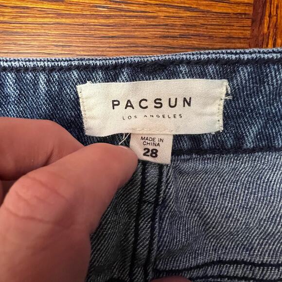 Vintage Pac Sun Blue Denim Jean Mini Skirt Distressed Cut-Off Frayed Hem Size 28 - Picture 6 of 11